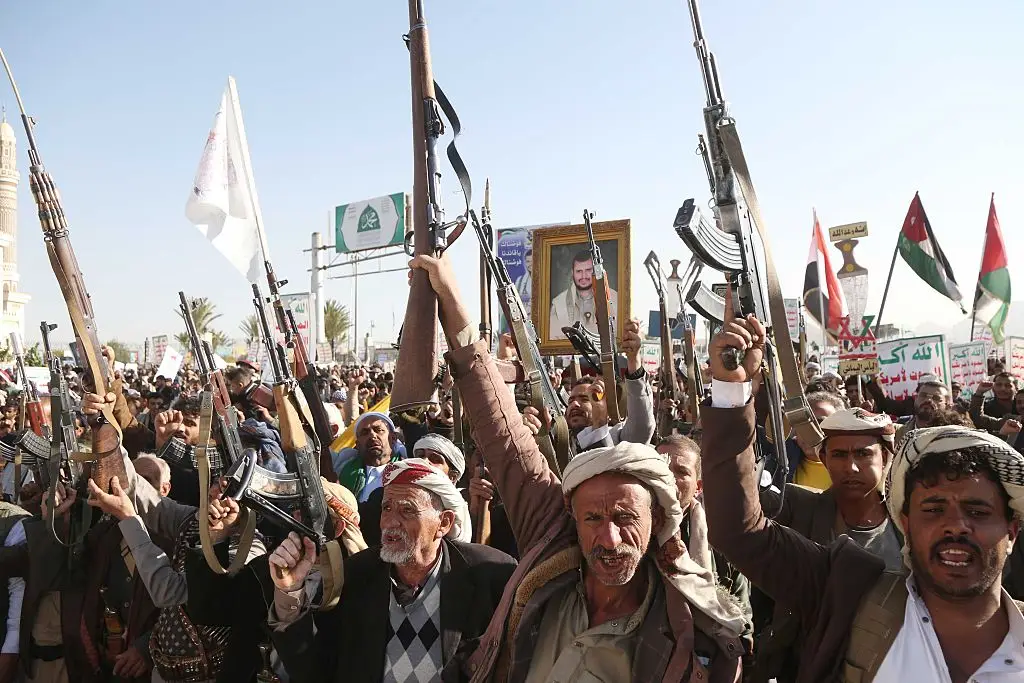 A recent Independence Day march in Yemen saw Houthi supporters chanting slogans against the US and Israel (Mohammed Hamoud/Anadolu via Getty Images)