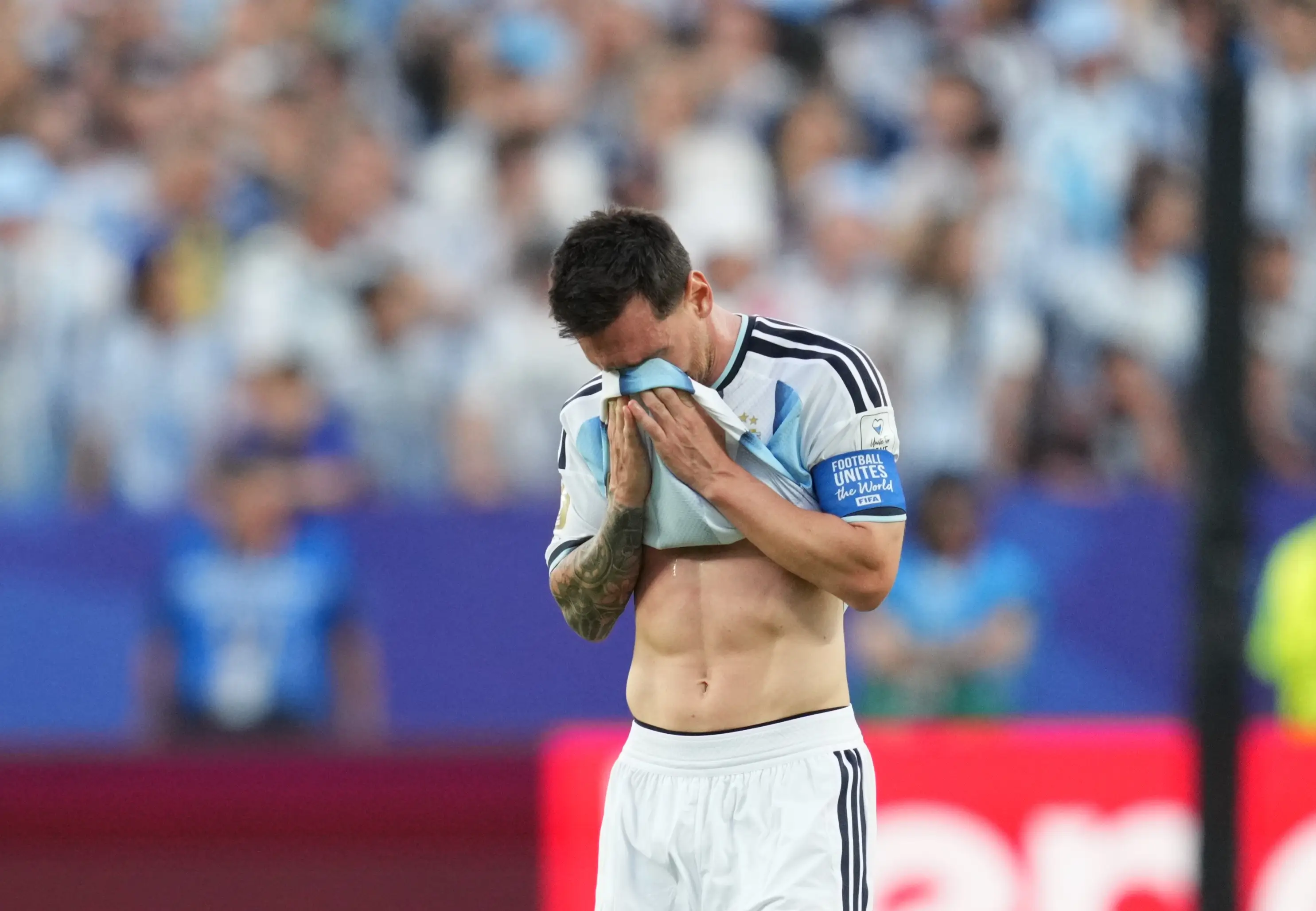 Messi was overcome with emotion during Argentina's World Cup match against Algeria (Ulrik Pedersen/NurPhoto via Getty Images)