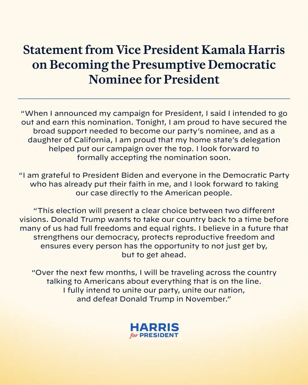 Harris' statement (X/ @kamalaharris) 