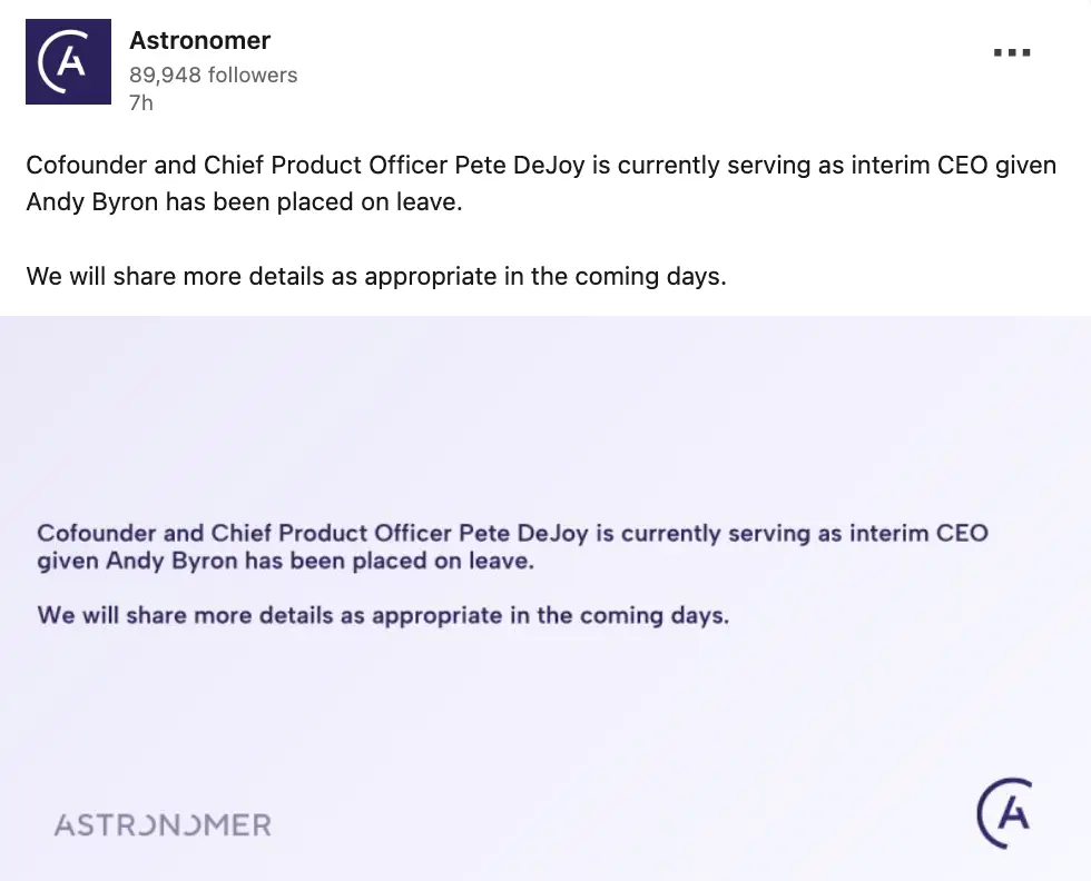 Astronomer has issued an update on its CEO Andy Byron (LinkedIn)