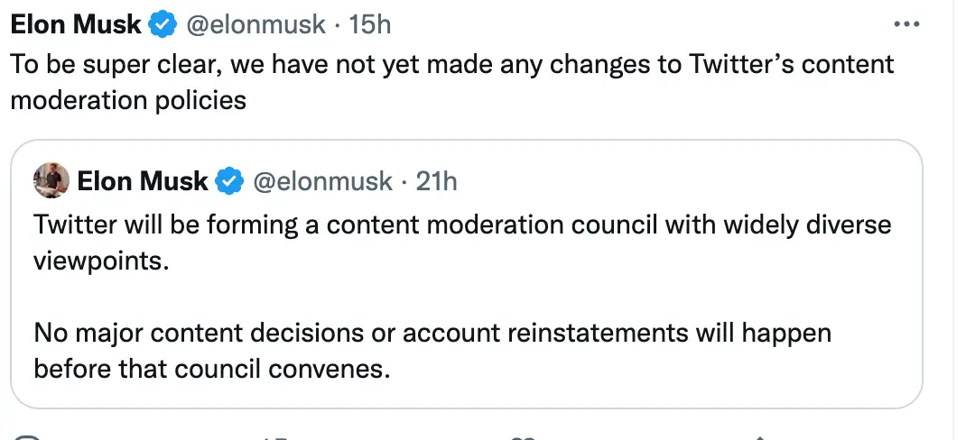 Musk announced the arrival of a 'content moderation council' following his takeover.
