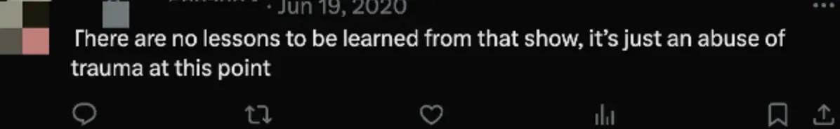 Many believe a show should have a lesson or message if it includes darker mental health depictions (X) 