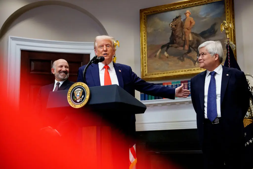 Trump with TSMC CEO, Wei, unveiled the $100 billion investment (Andrew Harnik/Getty Images)