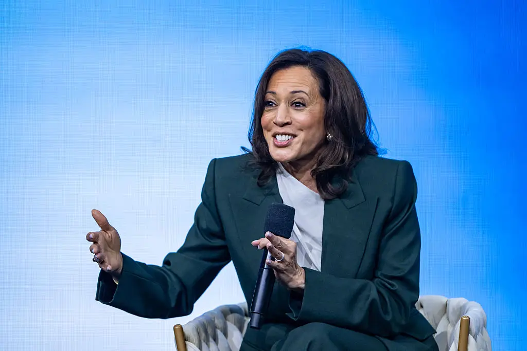 Kamala Harris is viewed as the favorable candidate by the chatbot. (Christian Bruna/Getty Images)