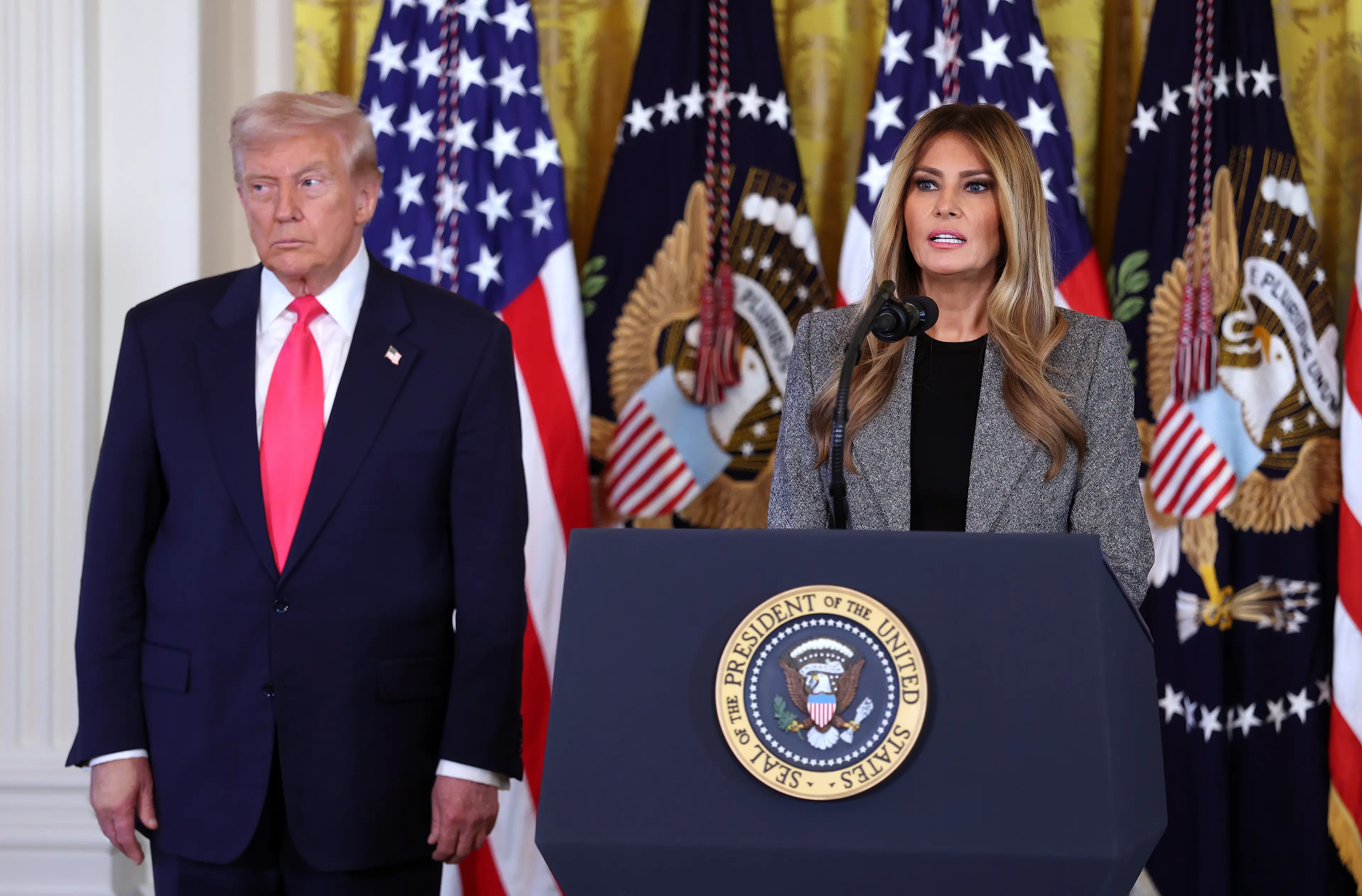 Melania spoke to the press about the executive order (Anna Moneymaker/Getty Images)