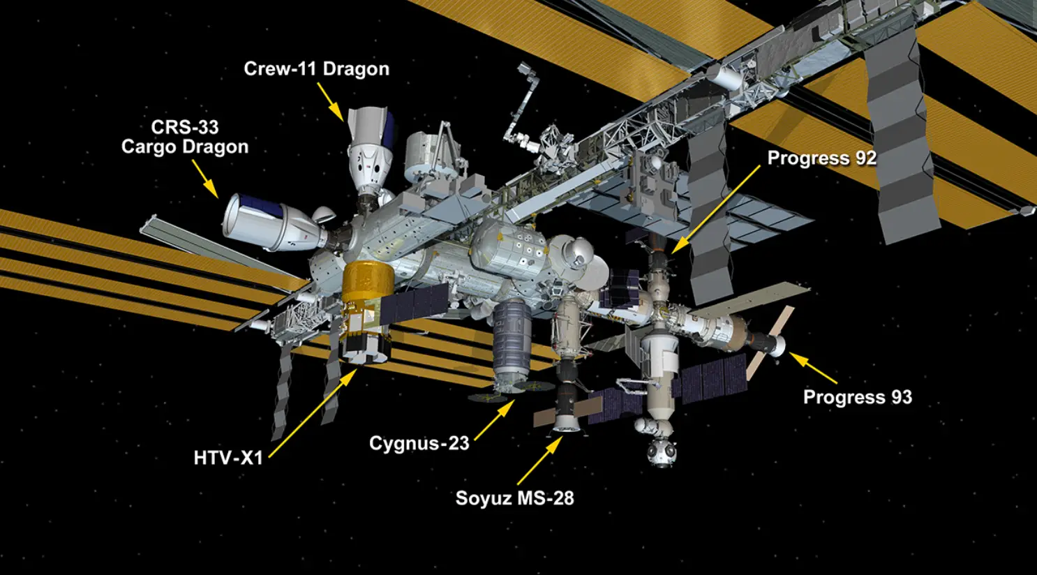 There are currently seven spaceships are parked at the ISS (NASA)  