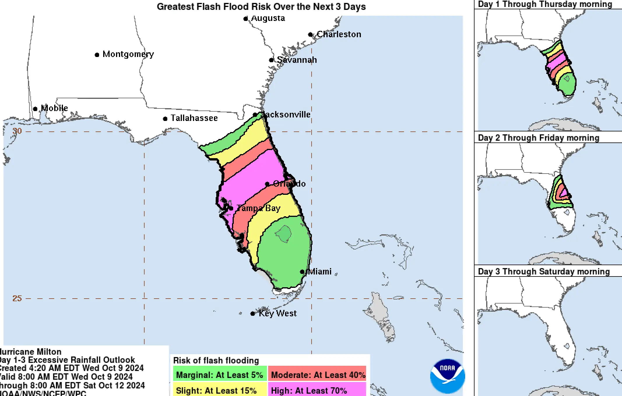 A map of flash flood risks in Florida. (NHC/NOAA)