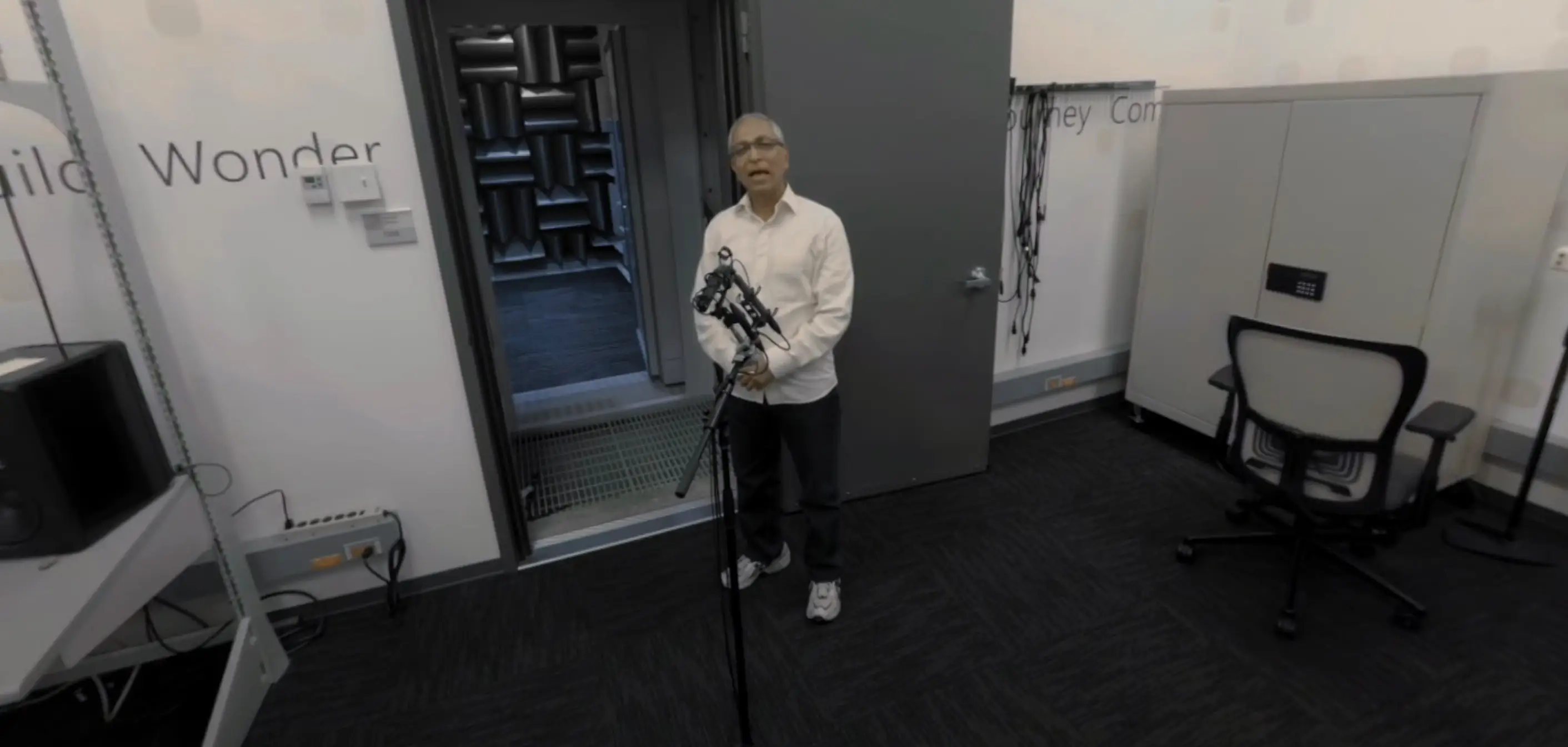 Outside the anechoic chamber.