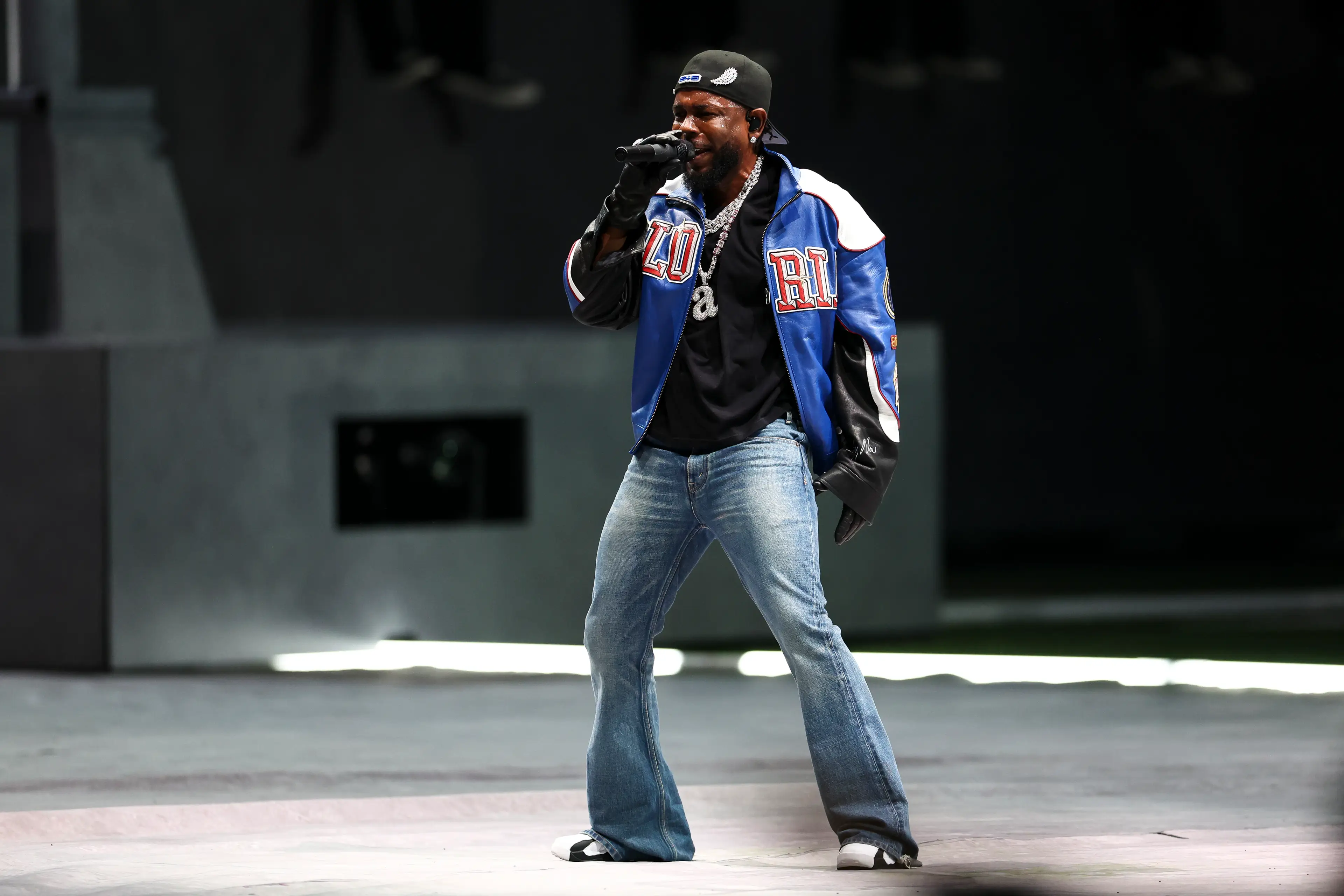 Kendrick Lamar at the 2025 Super Bowl. (Kevin Sabitus/Getty Images)