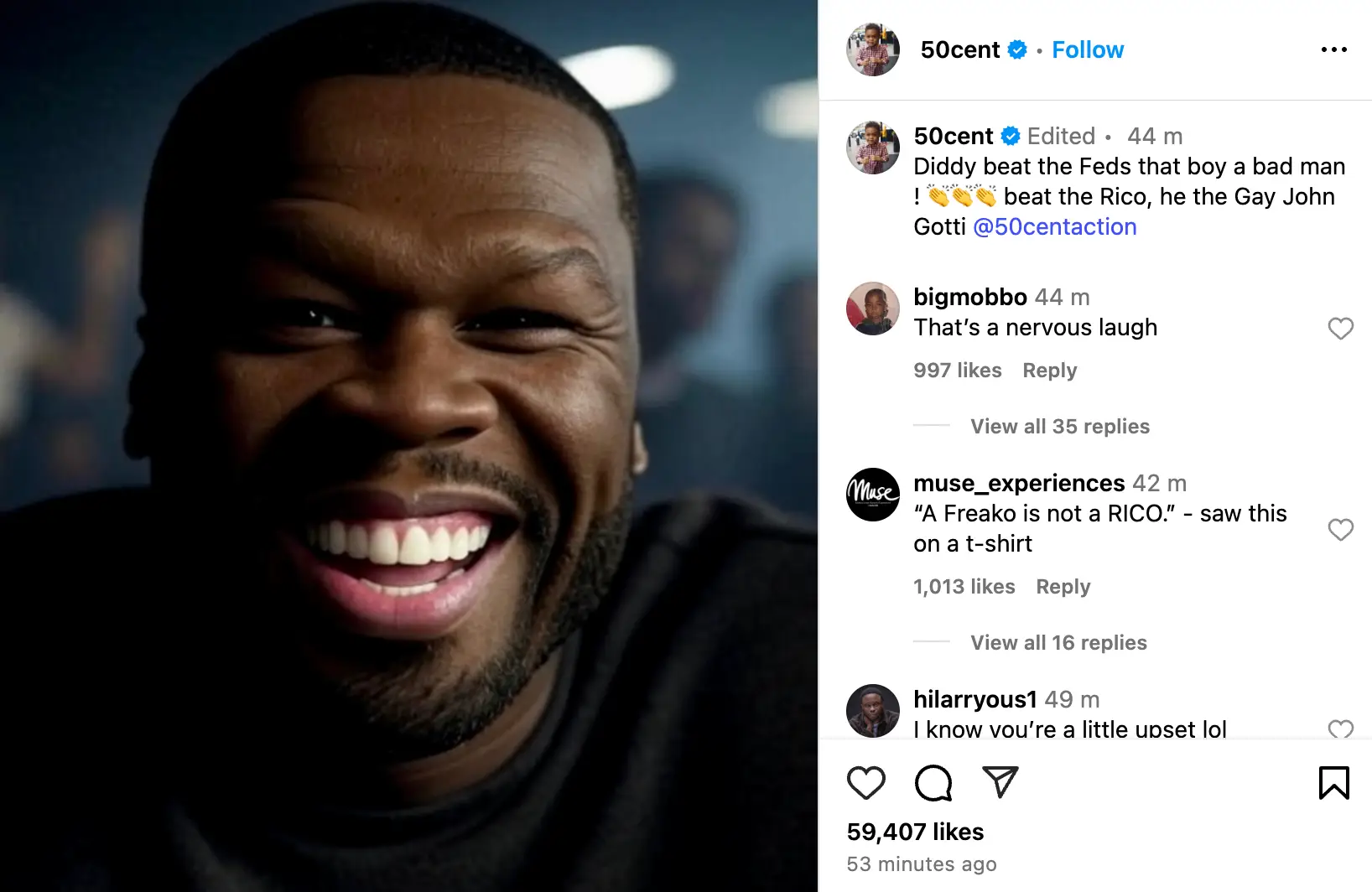 The rapper didn't waste much time to comment on the verdict (Instagram/@50cent)