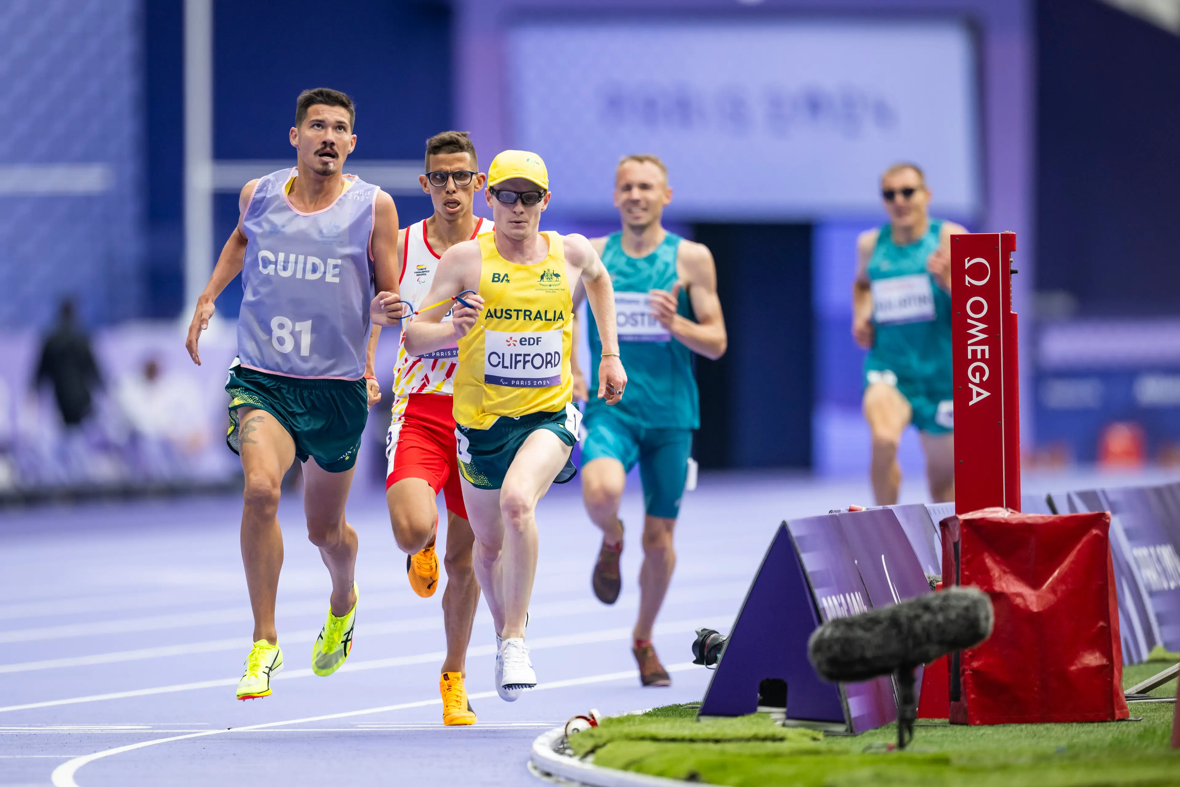 Jaryd Clifford was disqualified for not being properly tethered to guide Matt Clarke while crossing the finish line (Tom Weller/VOIGT/GettyImages)  