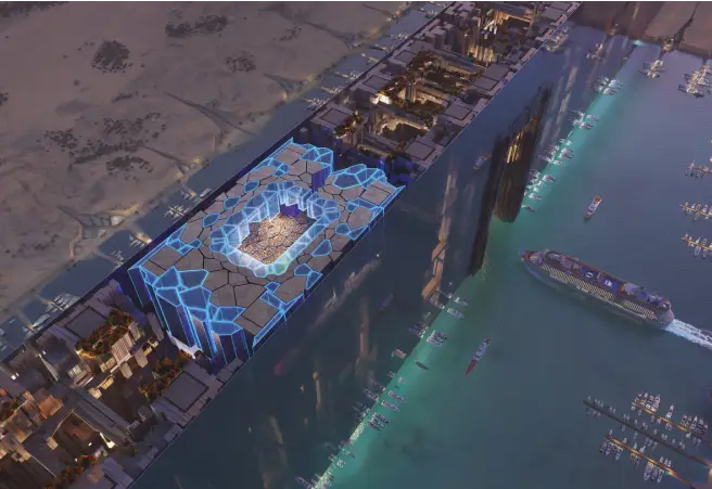 A mock-up of Saudi Arabia's new Neom Stadium (Neom/Saudi Arabia 2034)
