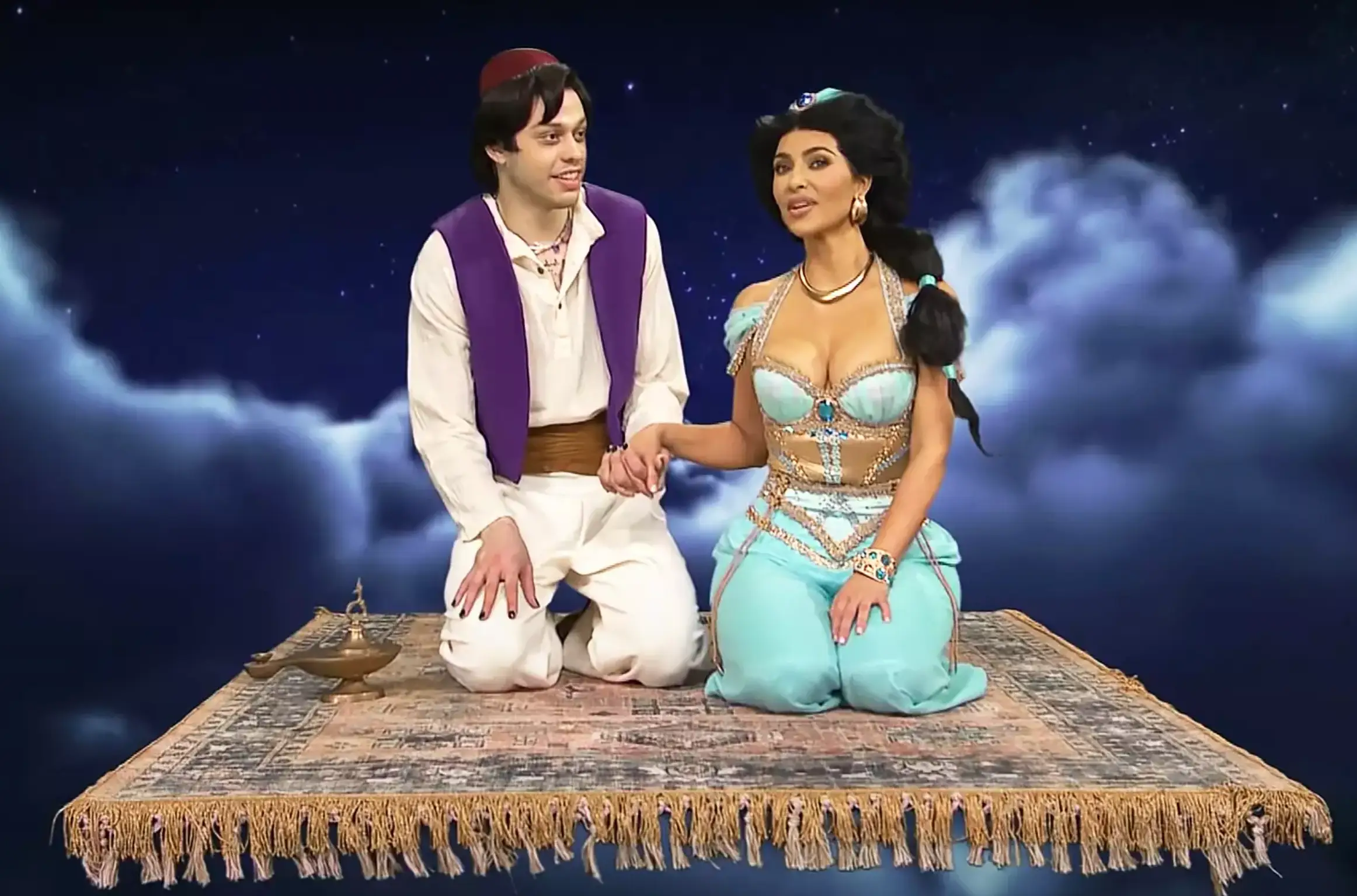 Davidson and his now-girlfriend, Kim Kardashian, on Saturday Night Live last year.