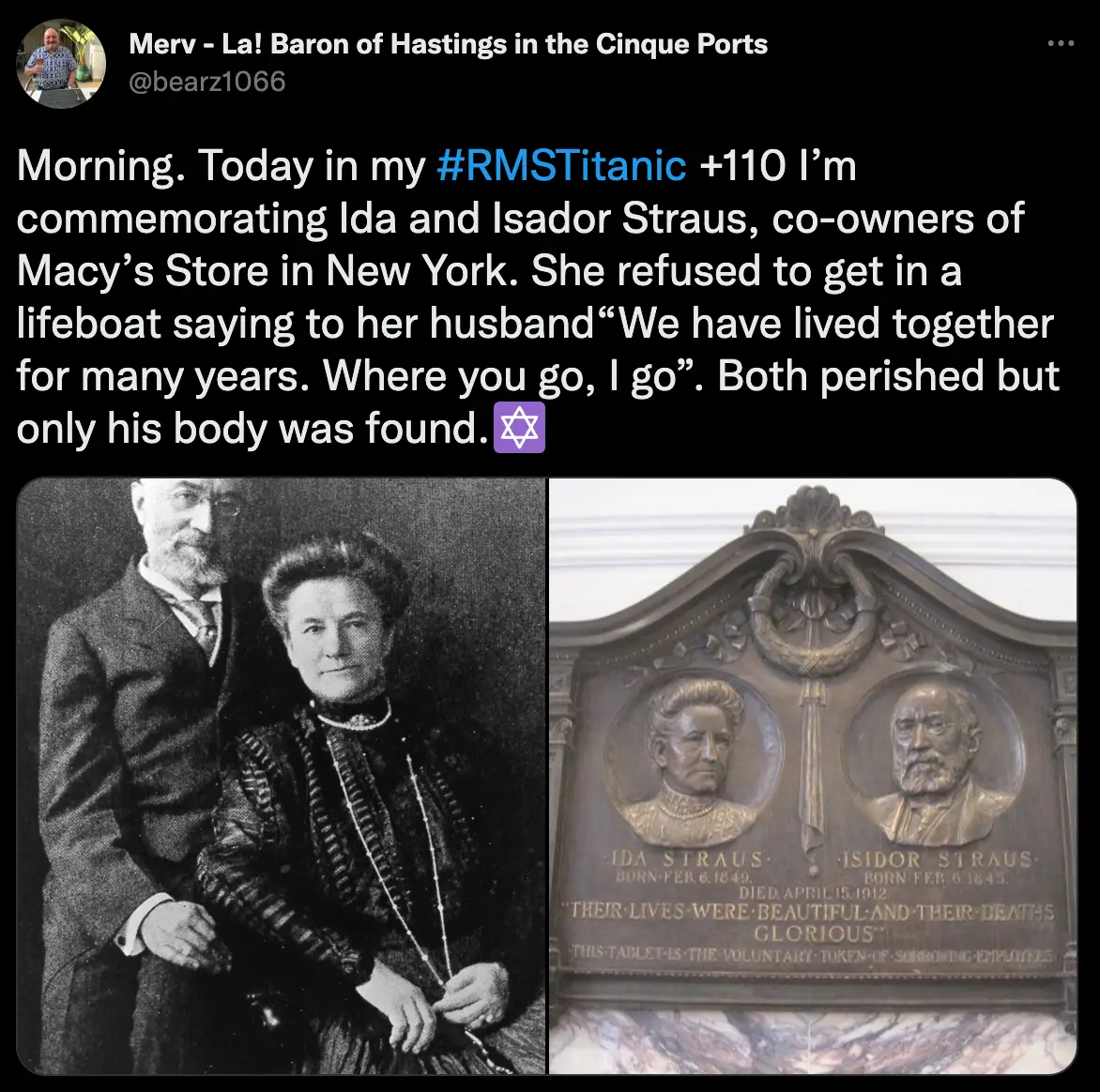 Isador refused to get in the lifeboat and Ida resolved to stay with her husband on the sinking ship.