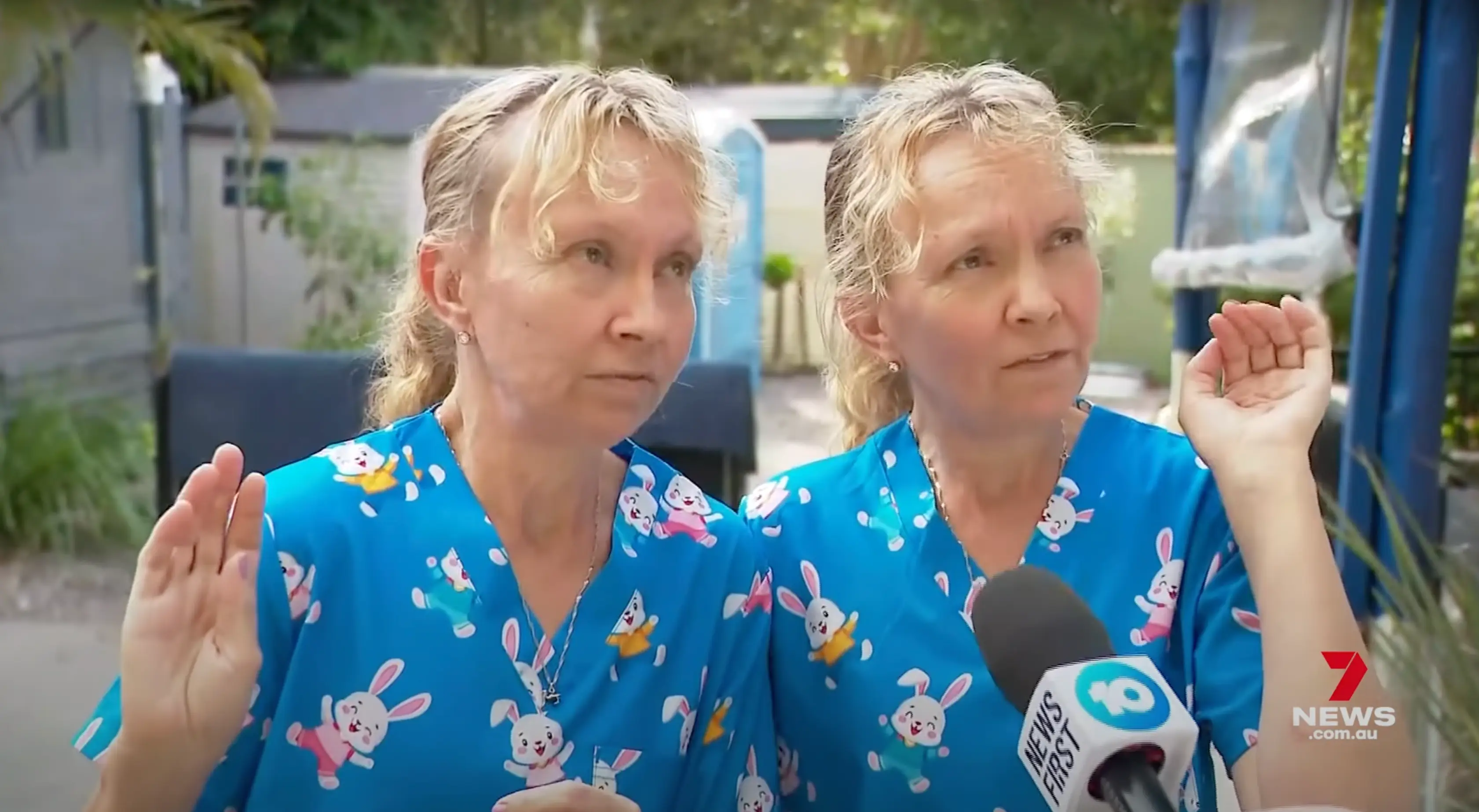 Identical sisters Bridgette and Paula Powers were interviewed over an accident that happened close to their home in Australia (7News Australia)
