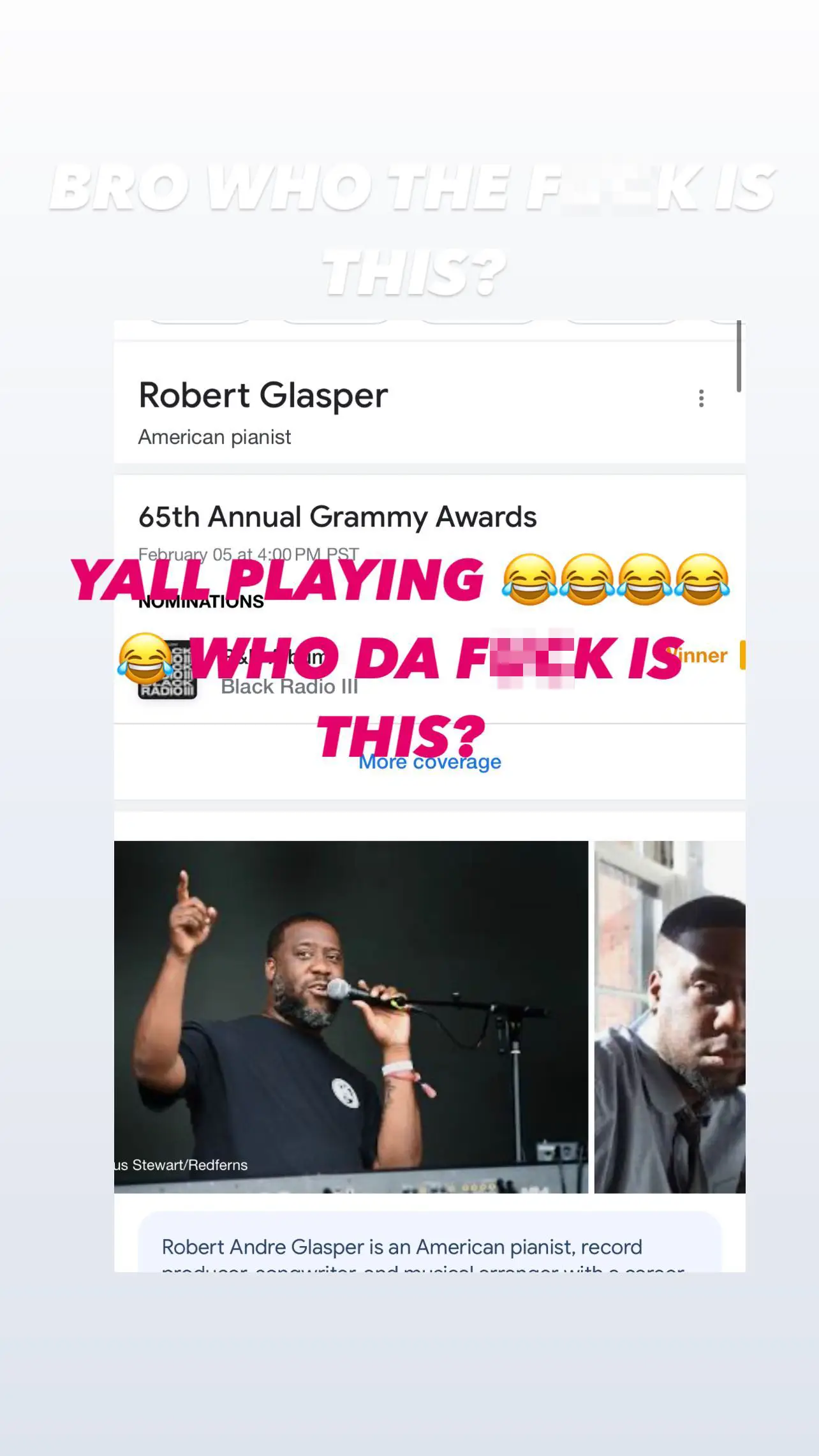 Brown's initial reaction to Glasper's win.