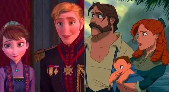 A side-by-side of Anna and Elsa's parents and Tarzan's parents (Disney)