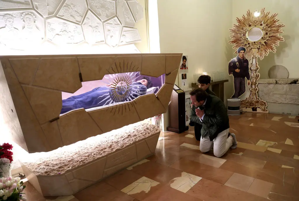 Carlo Acutis has been laid to rest and preserved in the Church of Santa Maria Maggiore, Italy (Franco Origlia/Getty Images) 