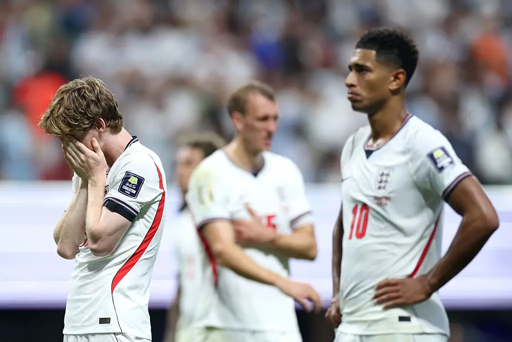 England were knocked out of the tournament following the 2-1 defeat. (Sebastian Widmann - FIFA/FIFA via Getty Images)