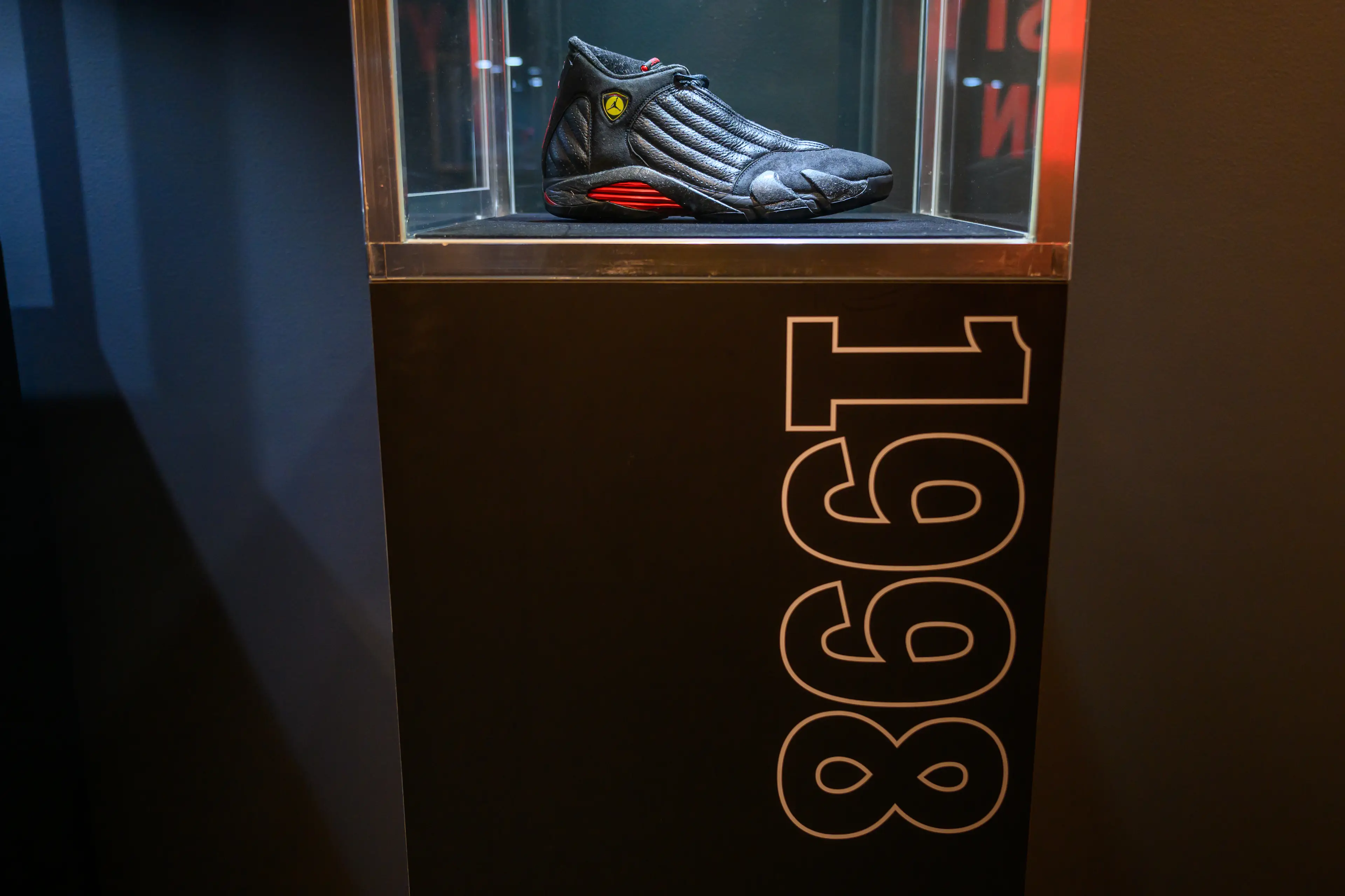 The 1998 Michael Jordan ‘Championship Clinching’ game-worn Air Jordan Sneakers at Sotheby's (Photo by Alexi Rosenfeld/Getty Images)