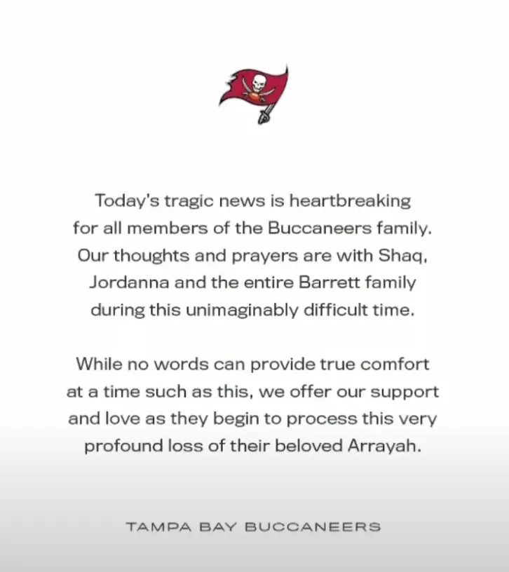 Tampa Bay Buccaneers issued a heartbreaking statement.
