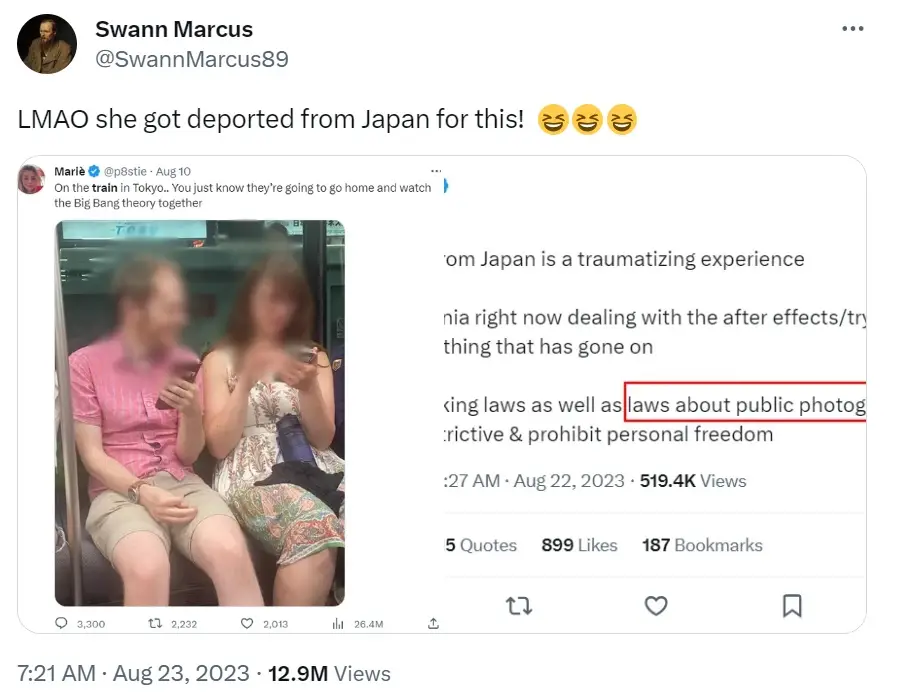 She took pictures of people on the train and posted them online.