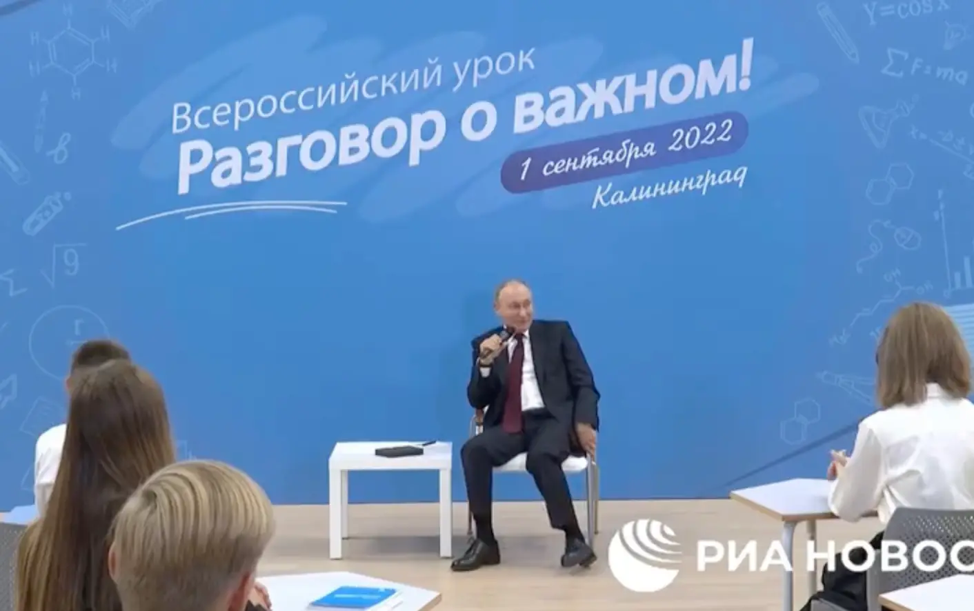 Vladimir Putin addressing kids in Kaliningrad.