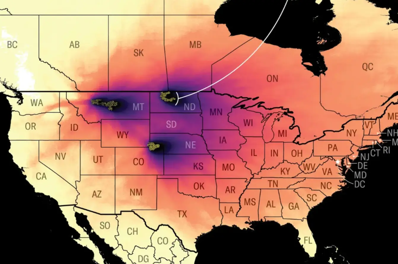 The locations a nuclear strike could target in the US - the yellow dots represent missile silos (Sébastien Philippe, Svitlana Lavrenchuk and Ivan Stepanov/Scientific American)