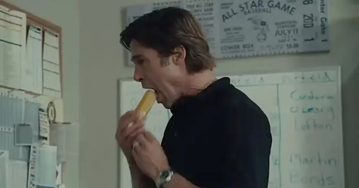 Pitt eating a Twinkie in 'Moneyball' (Sony Pictures)