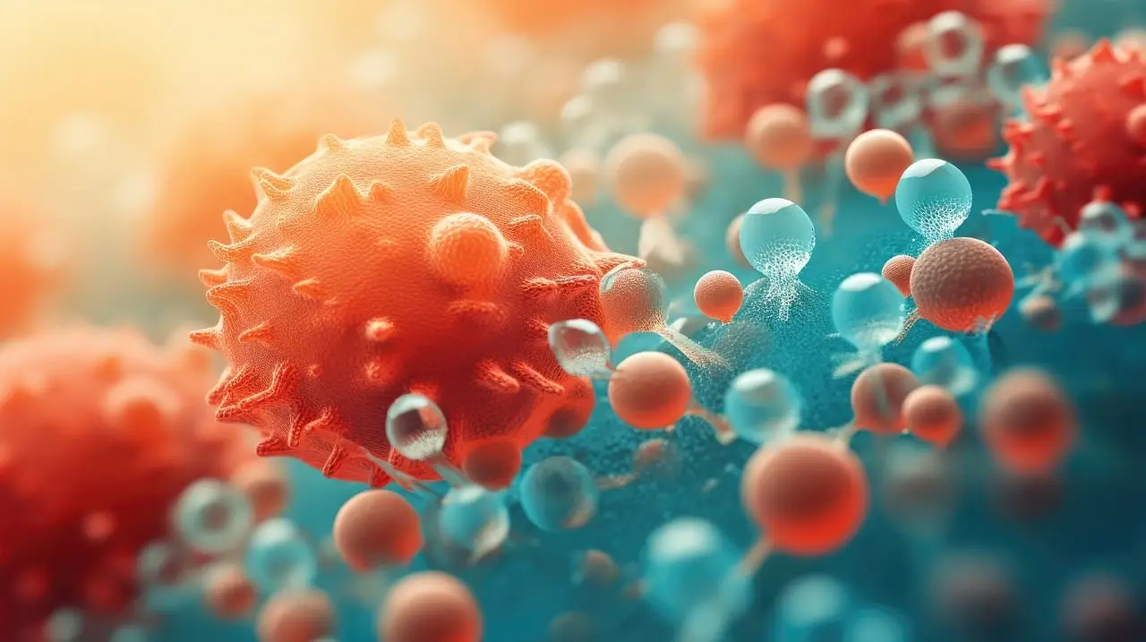 A virus attaching itself to bacteria.