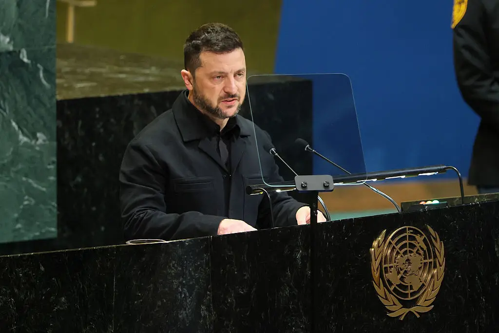 Zelenskyy addresses the UN (Michael M. Santiago/Getty Images)