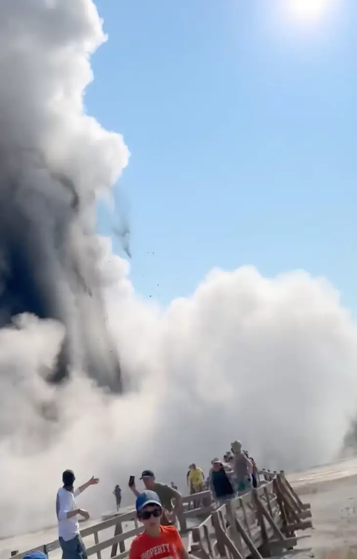 The explosion sent tourists running. (YouTube/ KTLA 5) 