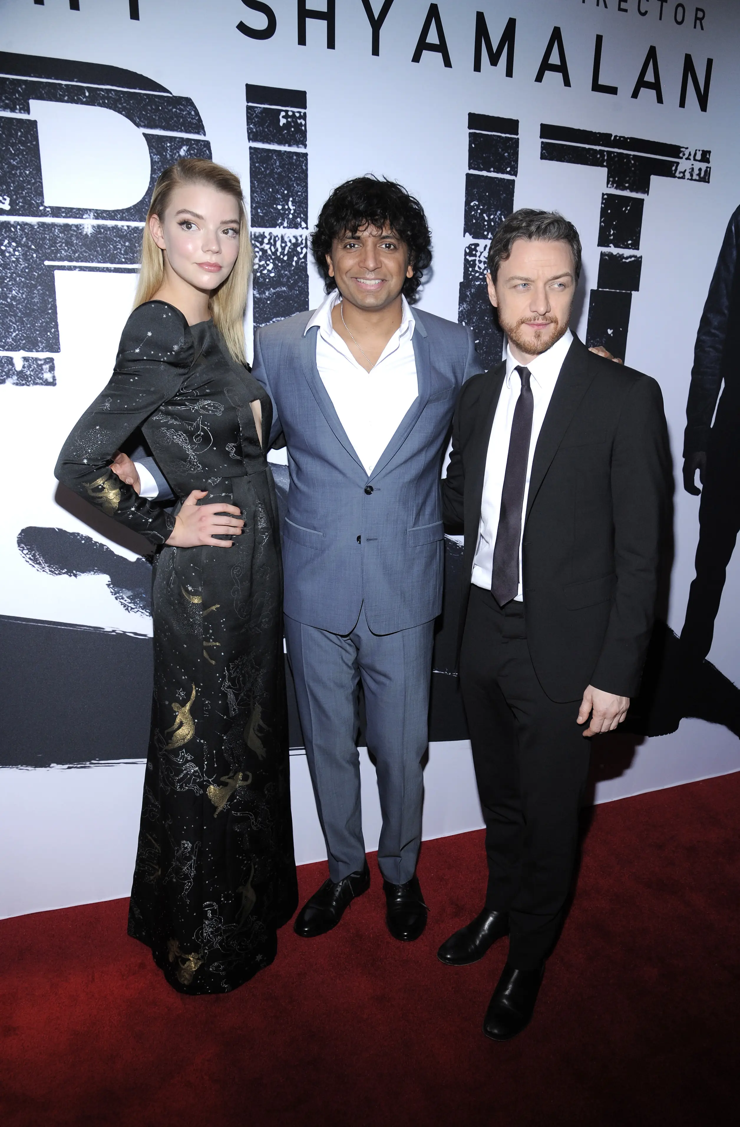 The actress seen with M. Night Shyamalan and James McAvoy in 2017 (Matthew Eisman/Getty Images)