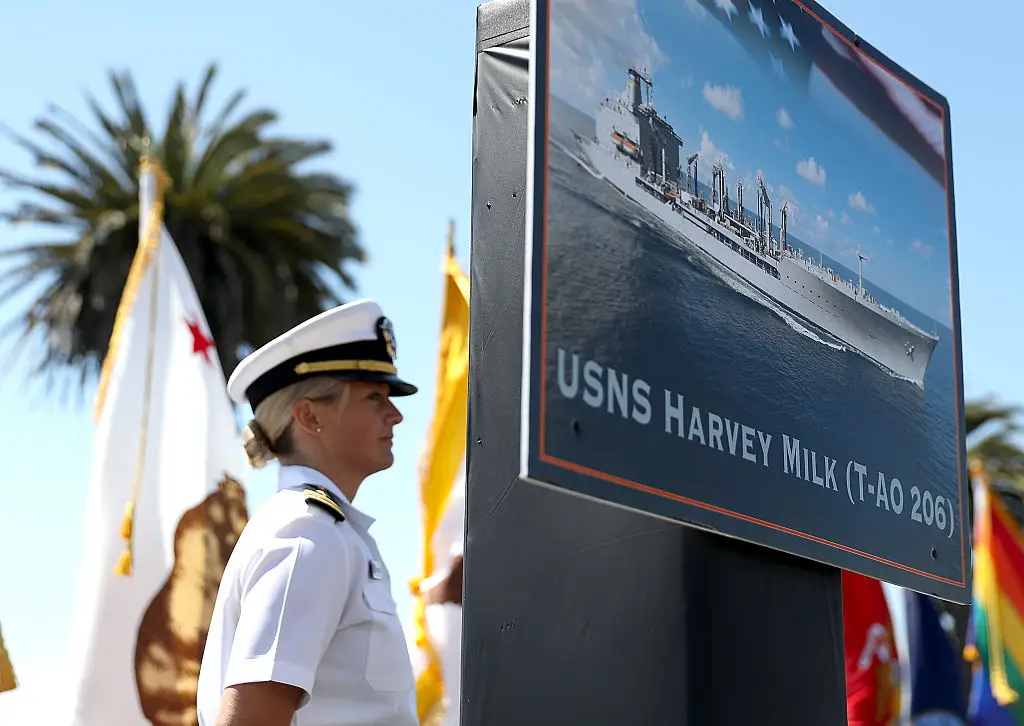 USNS Harvey Milk is displayed during a ship naming ceremony in 2016, San Francisco (Justin Sullivan/Getty Images)