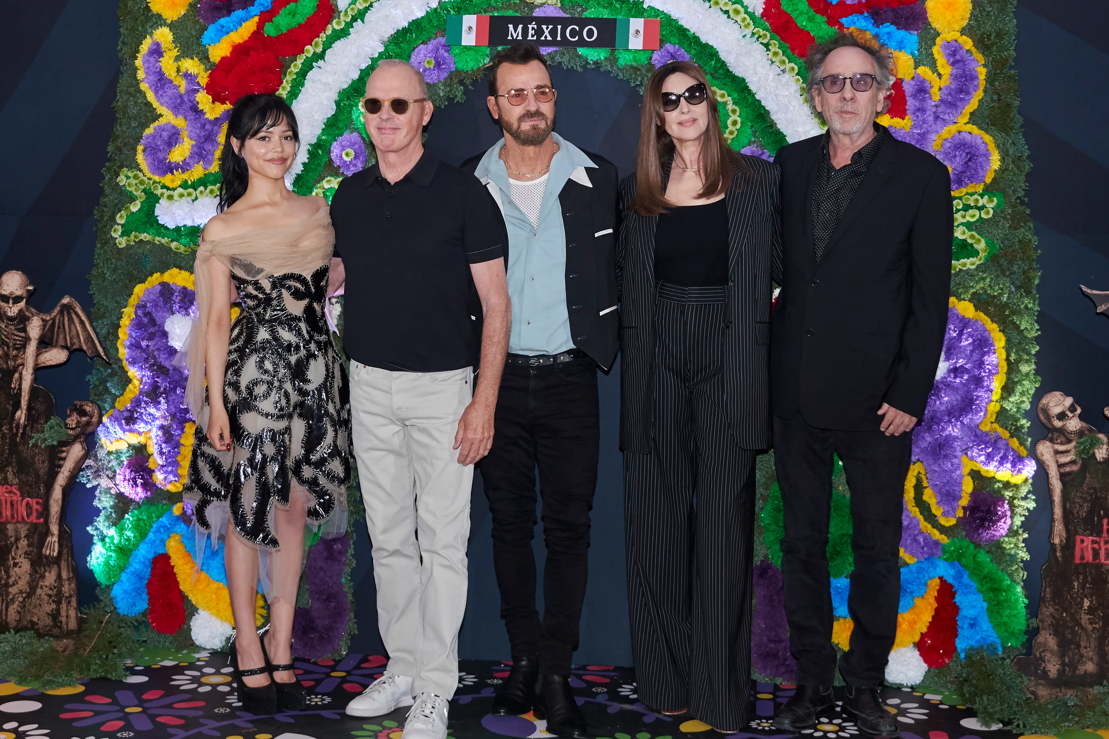 Jenna Ortega, Michael Keaton, Justin Theroux, Mónica Bellucci and Tim Burton ahead of the release of the Beetlejuice sequel (Jaime Nogales/Medios y Media/Getty Images)