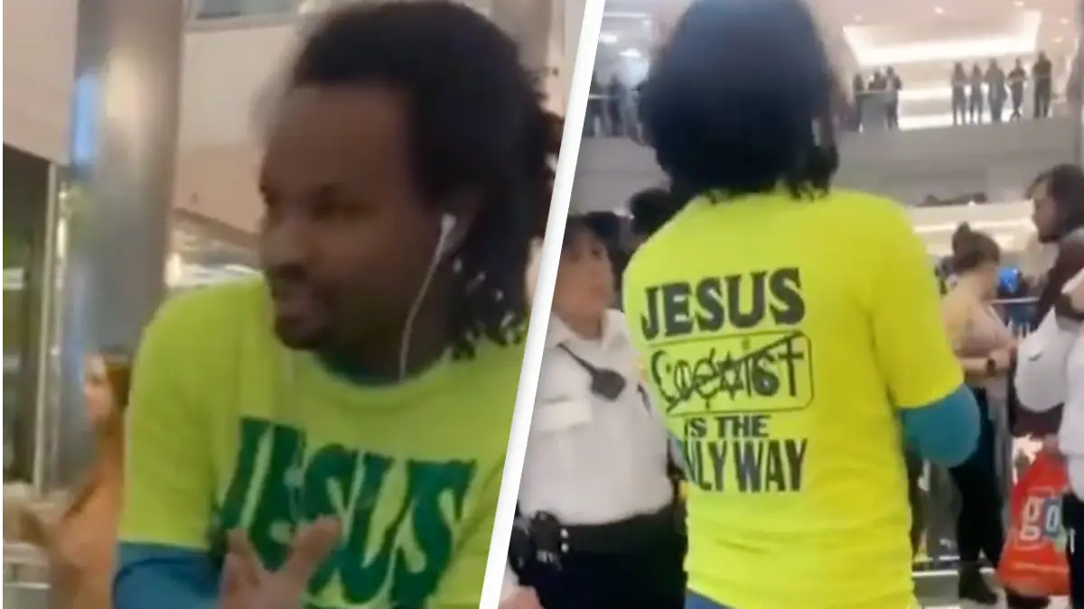 Footage of man being ordered to leave mall over ‘offensive’ ‘Jesus is the only way’ t-shirt sparks outrage