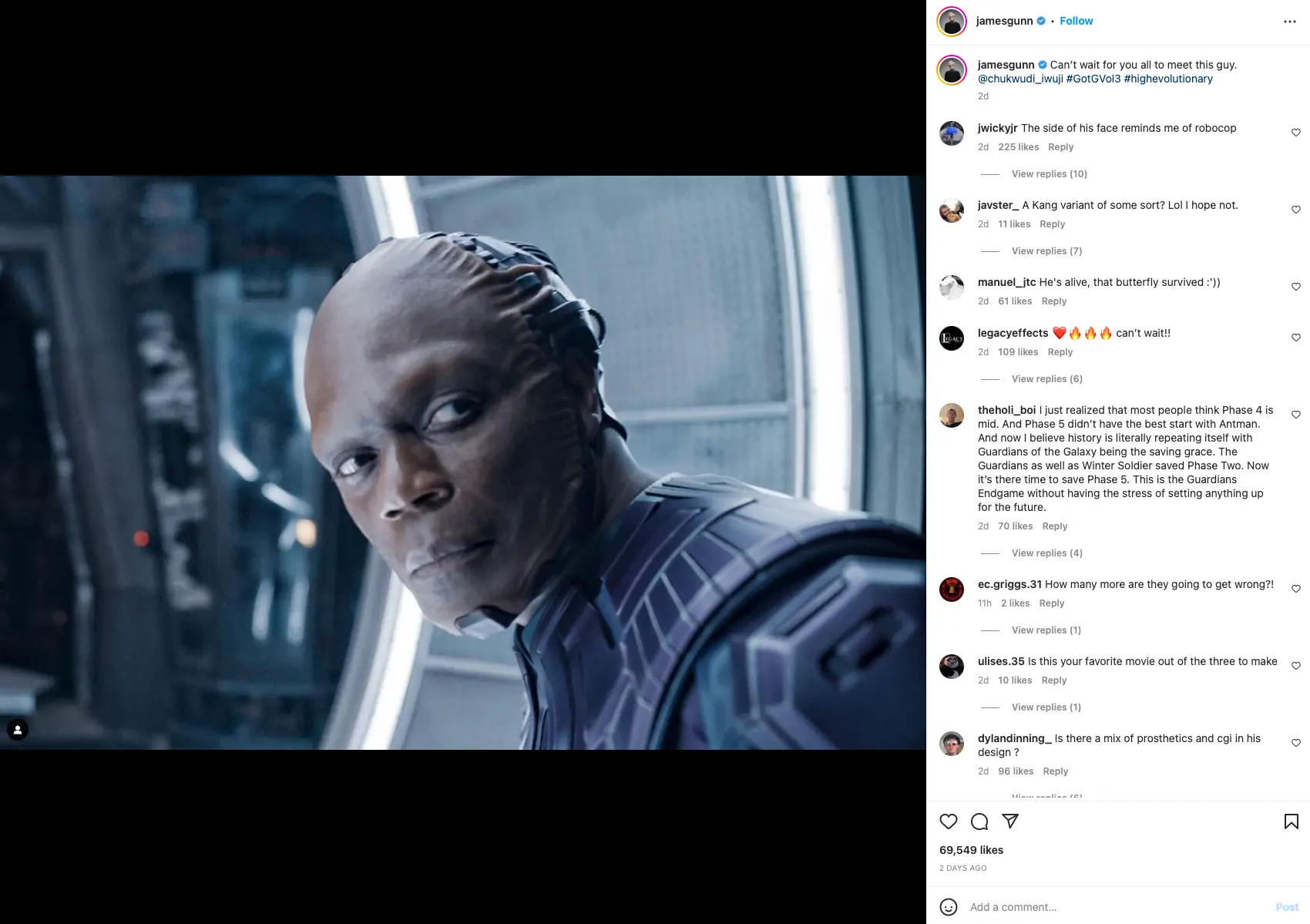 Gunn uploaded an Instagram pic of British actor Chukwudi Iwuji, who is set to play Rocket’s creator.