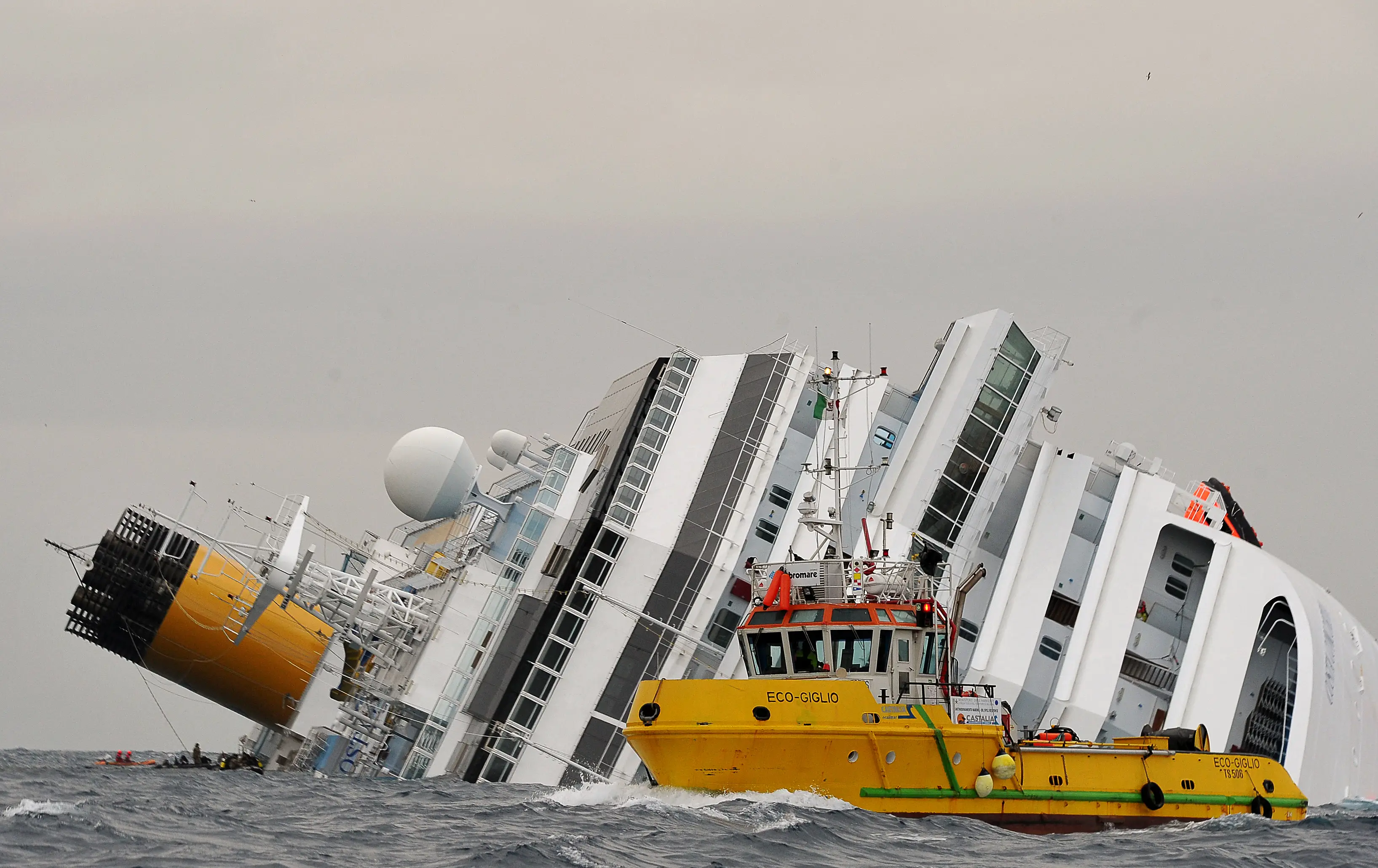 The impact of the collision caused the ship to tilt 30 degrees (ANDREAS SOLARO/AFP via Getty Images)