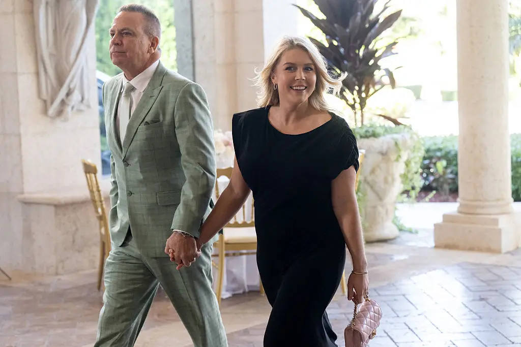Leavitt, 29, married Nicholas Riccio, 61, in January 2025, just days before President Donald Trump's second inauguration. (Photo by SAUL LOEB / AFP via Getty Images)