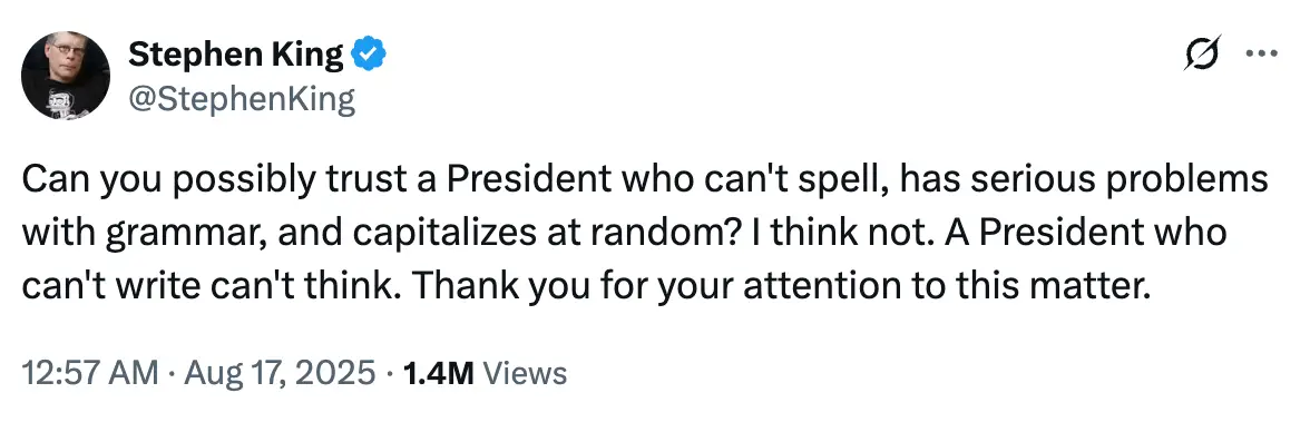 Stephen King took a swipe at Donald Trump (@StephenKing/Twitter)