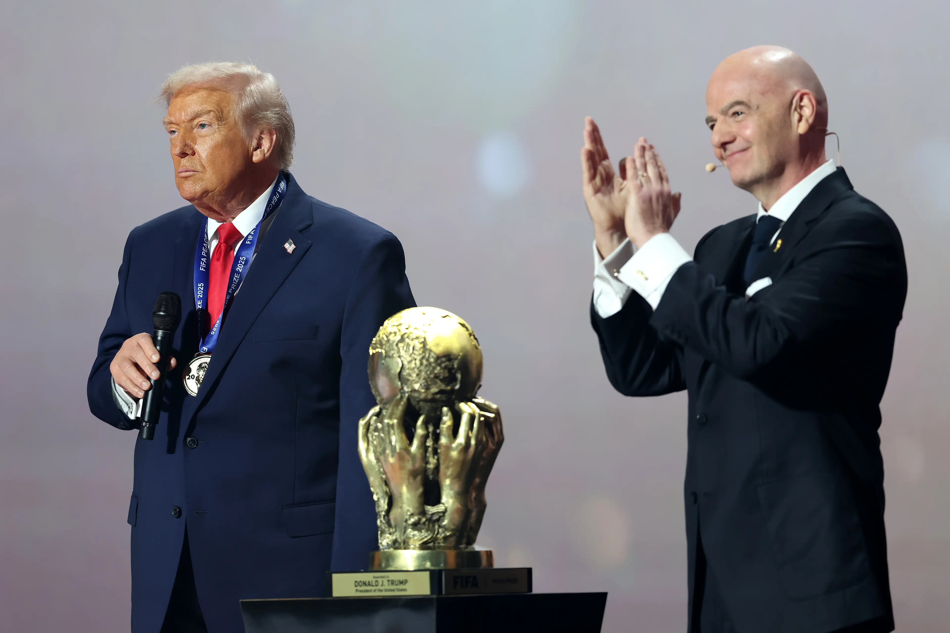 Donald Trump received a FIFA Peace Prize from Gianni Infantino in December (Emilee Chinn - FIFA/FIFA via Getty Images)