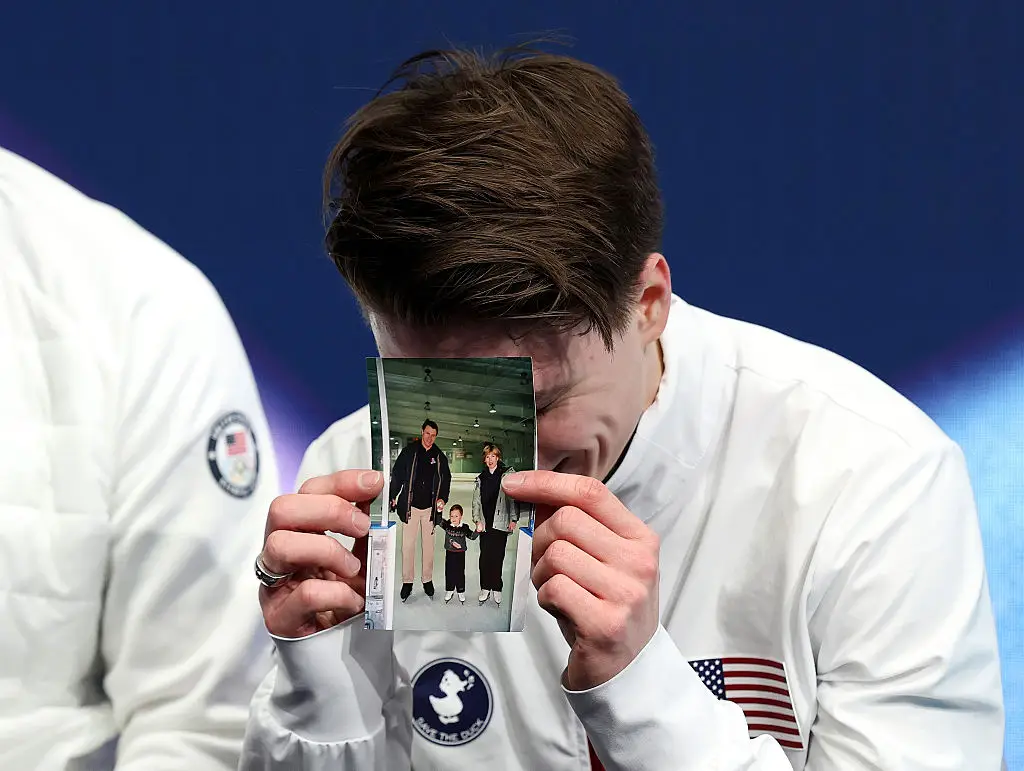 Maxim pid tribute to his parents during and after the performance (Matthew Stockman/Getty Images)