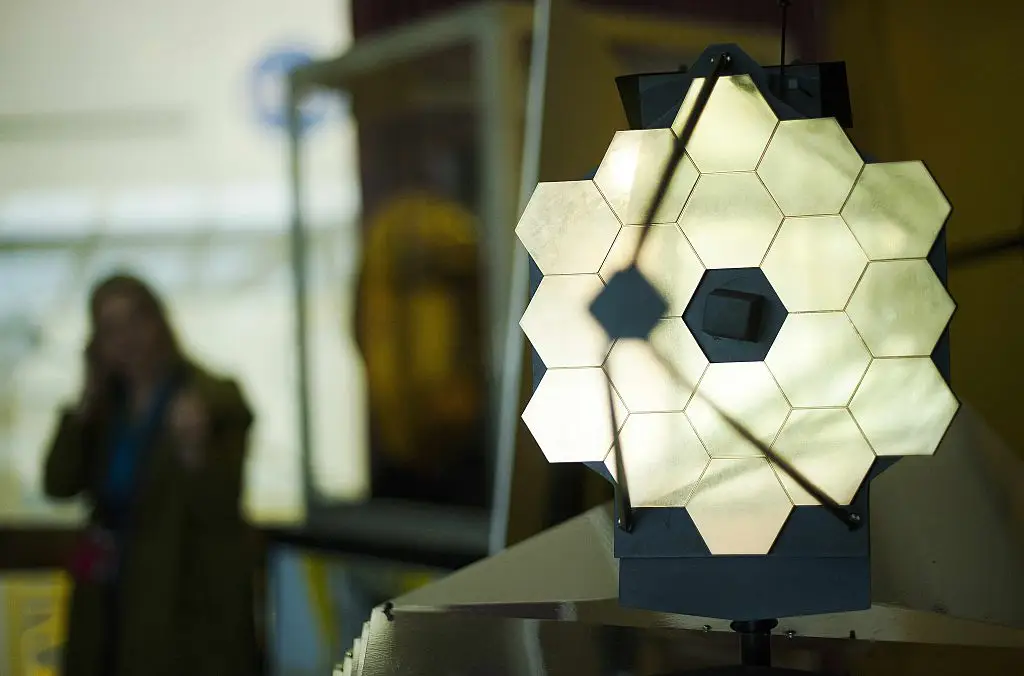 A model of the James Webb Space Telescope, which made an unexpected discovery on 16 Psyche's surface (JIM WATSON/AFP via Getty Images)