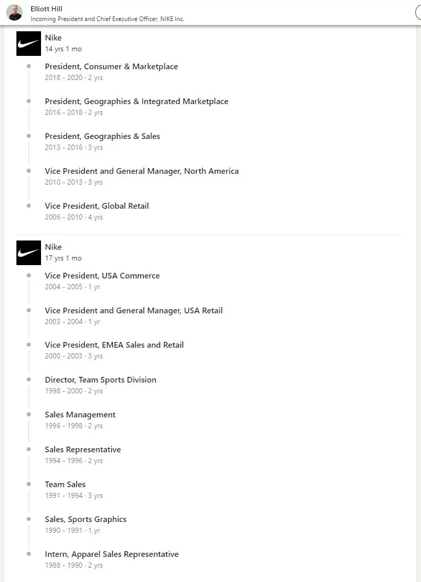 Hill has 32 years at Nike under his belt (X/JoePompliano/LinkedIn/elliott-hill)