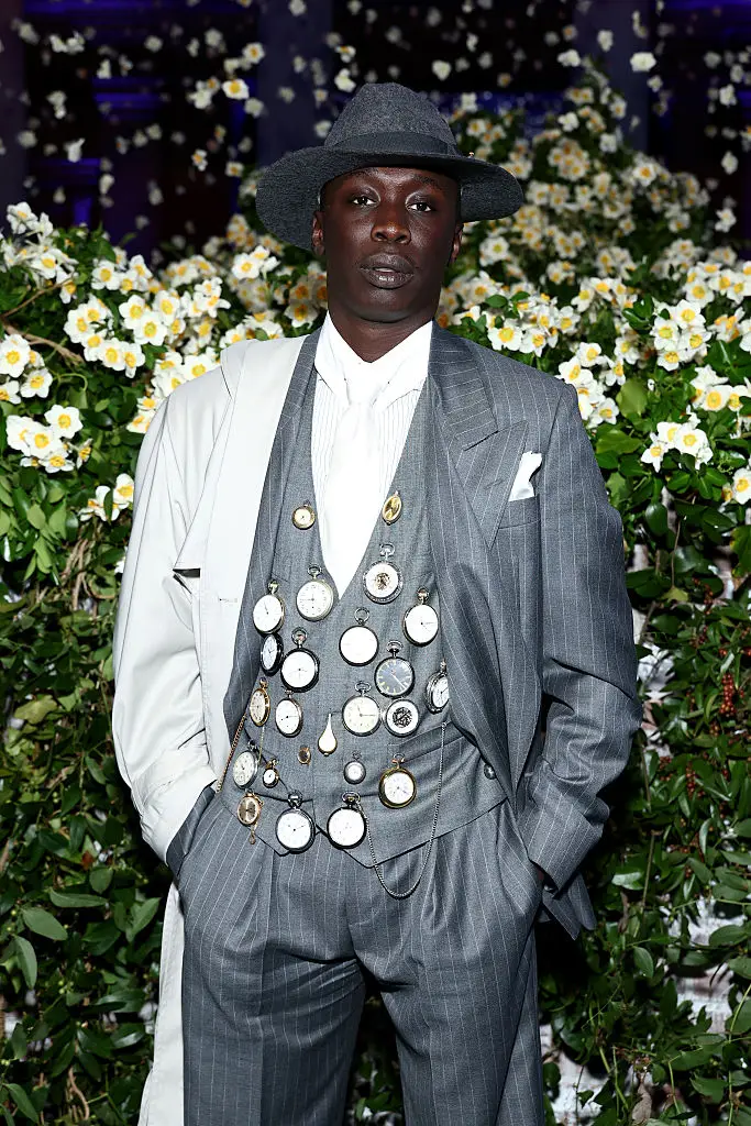 Khaby Lame donning his 'archive-inspired' gray zoot suit at the Met Gala (Cindy Ord/MG25/Getty Images for The Met Museum/Vogue)