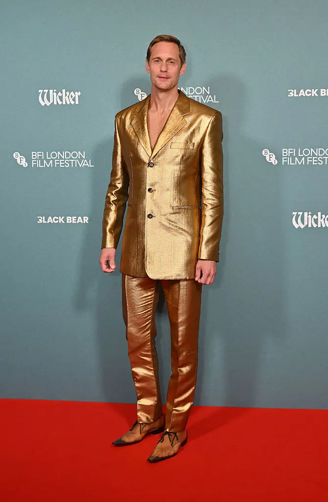 Alexander Skarsgård gave the fake nipples he wore in Wicker to Graham Norton during an appearance on The Graham Norton Show. (Photo by Laura Rose/Dave Benett/WireImage)