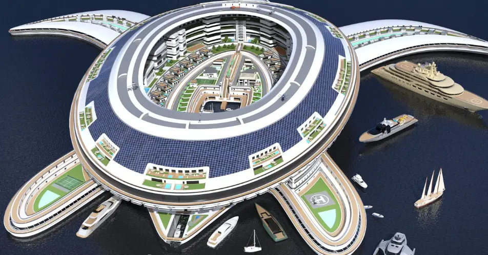 Pangeos will be a floating turtle-shaped city.