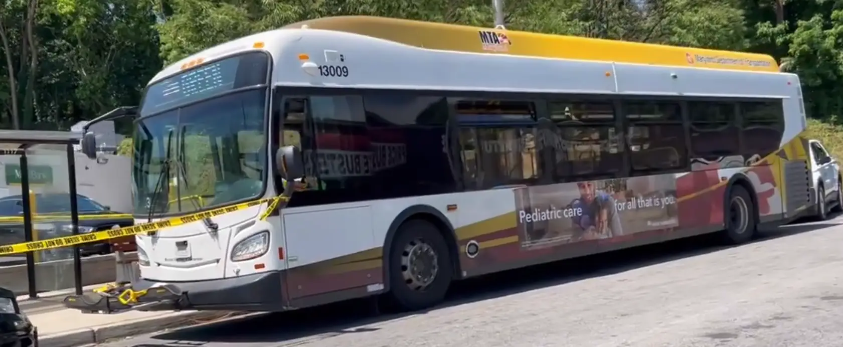 A fetus was discovered on this Baltimore bus on June 1. (X/@FOXBaltimore)