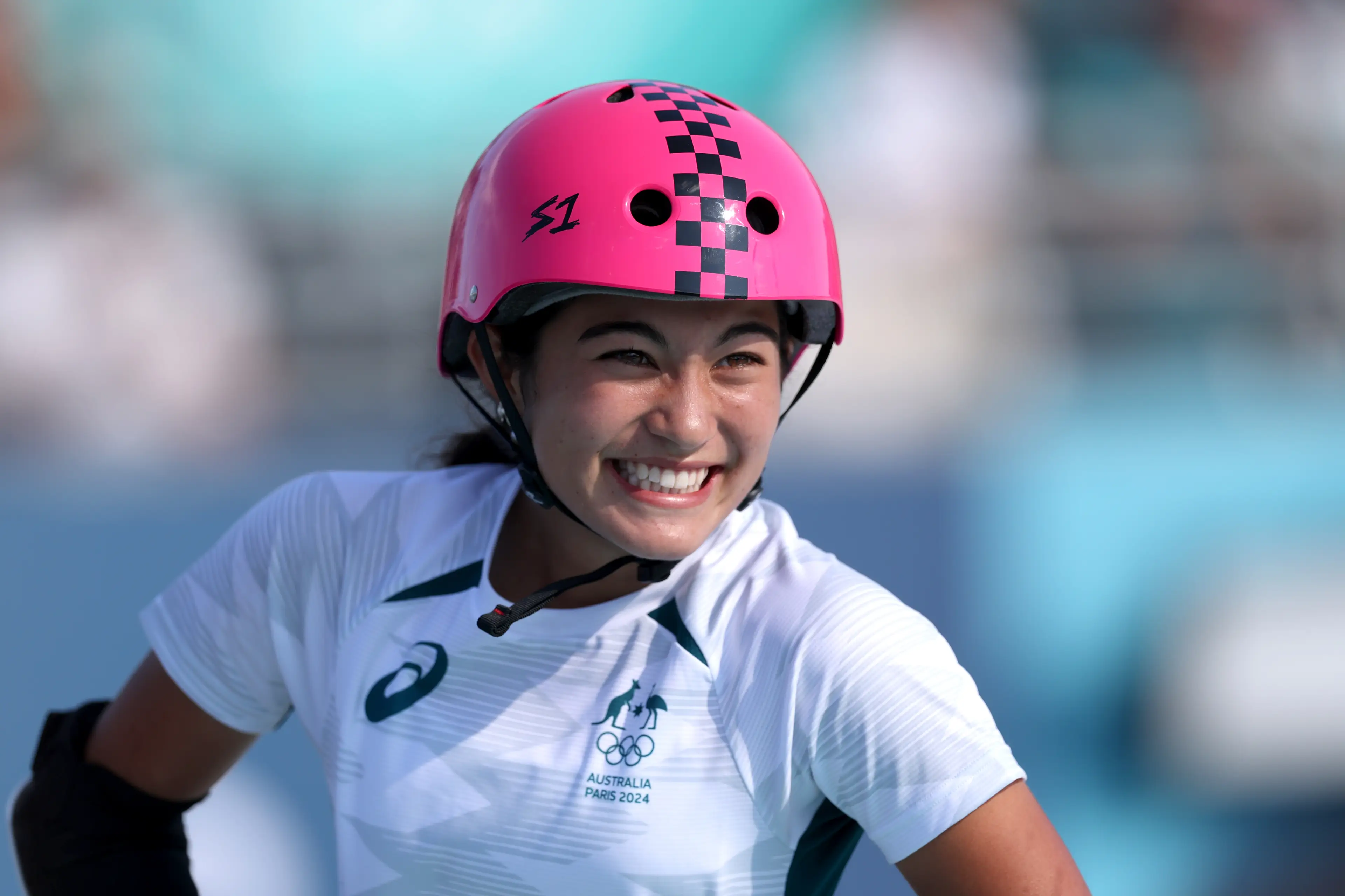 Arisa Trew all smiles as she competes. (Alex Pantling/Getty Images)