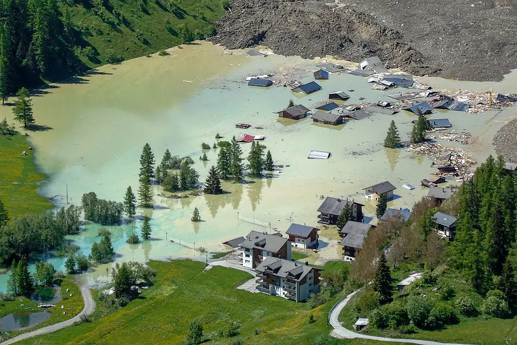 Glacier debris is now blocking the river Lonza (ALEXANDRE AGRUSTI/AFP via Getty Images)